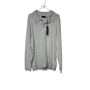 Tahari Men's Sweater‎ Polo Heather Collared Pullover Long Sleeve Grey Medium NWT